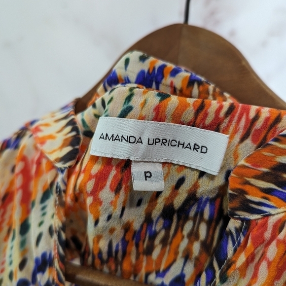 Amanda Uprichard Top Womens Small Orange Silk Chevron Popover Quarter Sleeve - Picture 3 of 10